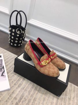 Gucci GG Supreme Mid Heel Loafer with Chain 55MM 2191023