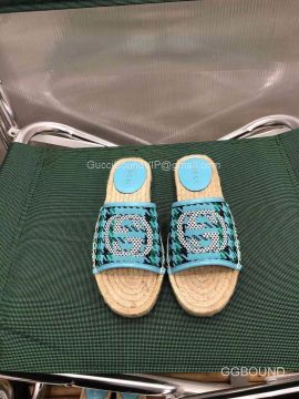 Gucci Interlocking G Canvas Espadrille Flat Slide Sandal 2191061