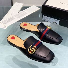 Gucci Double G Web Mules in Black Calfskin and Red Heart 2191075