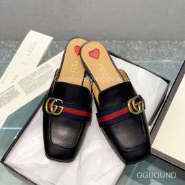 Gucci Double G Web Mules in Black Calfskin and Red Heart 2191075