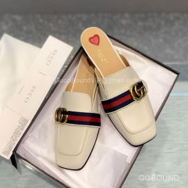 Gucci Double G Web Mules in White Calfskin and Red Heart 2191076