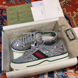 Gucci Tennis 1977 High Top Sneaker in Sparkling Silver Sequin 2191101