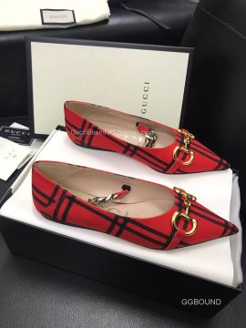 Gucci Black and Red Check Wool Ballet Flat with Horsebit 2191117