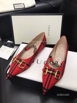 Gucci Black and Red Check Wool Ballet Flat with Horsebit 2191117