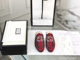 Gucci Houndstooth Stripe Mules with Interlocking G in Red and Green Wool and Red Heart 2191118