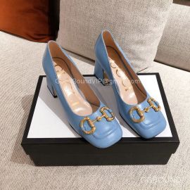 Gucci Womens Mid Heel Pump with Horsebit in Blue Calfskin 2191133