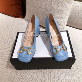 Gucci Womens Mid Heel Pump with Horsebit in Blue Calfskin 2191133