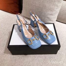 Gucci Womens Mid Heel Slingback with Horsebit in Blue Calfskin 2191138