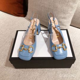 Gucci Womens Mid Heel Slingback with Horsebit in Blue Calfskin 2191138