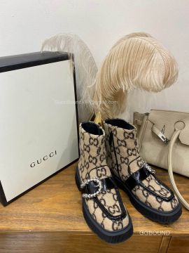Gucci Dionysus Tiger Head Womens Ankle Boot with GG Wool 2191140