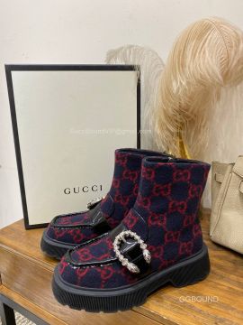 Gucci Dionysus Tiger Head Womens Ankle Boot with GG Wool 2191141