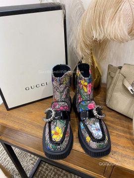 Gucci Dionysus Tiger Head Womens Ankle Boot with GG Flora Canvas 2191142