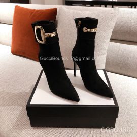 Gucci Black Suede Calfskin Ankle Boot with Large Horsebit 2191155