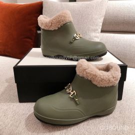Gucci Interlocking G Horsebit Green Leather Ankle Boot with Wool Lining 2191175