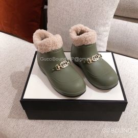 Gucci Interlocking G Horsebit Green Leather Ankle Boot with Wool Lining 2191175