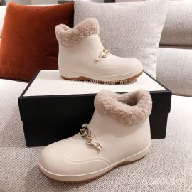 Gucci Interlocking G Horsebit White Leather Ankle Boot with Wool Lining 2191176