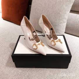 Gucci Womens White Leather Pump with Horsebit and Chain Detail 85MM 2191181