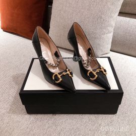 Gucci Womens Black Leather Pump with Horsebit and Chain Detail 85MM 2191182