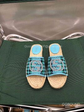 Gucci Interlocking G Canvas Espadrille Flat Slide Sandal 2191207
