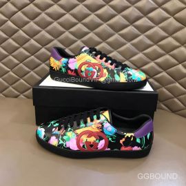Gucci Ace Sneakers with Interlocking G and Floral in Black Calfskin 2191213