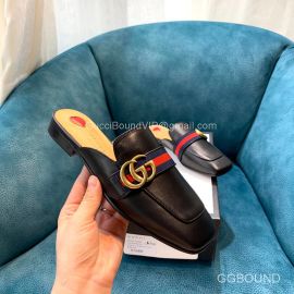Gucci Web GG Logo Flat Mule Slipper with Red Heart in Black Calfskin 2191217
