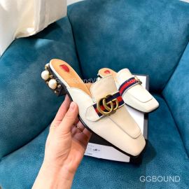 Gucci Web GG Logo Flat Mule Slipper with Red Heart and Jewel Heel in OFF White Calfskin 2191218
