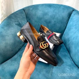 Gucci Web GG Logo Loafers with Red Heart and Jewel Heel in Black Calfskin 35MM 2191223