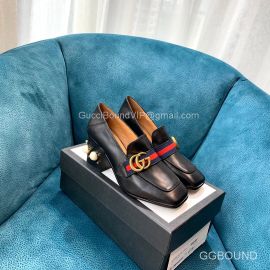 Gucci Web GG Logo Loafers with Red Heart and Jewel Heel in Black Calfskin 75MM 2191224