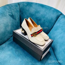 Gucci Web GG Logo Loafers with Red Heart and Jewel Heel in OFF White Calfskin 75MM 2191225