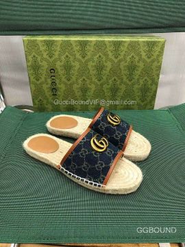 Gucci Classic GG Marmont Espadrilles Flat Slide Sandal in Blue Denim 2191227