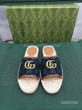 Gucci Classic GG Marmont Espadrilles Flat Slide Sandal in Blue Denim 2191227