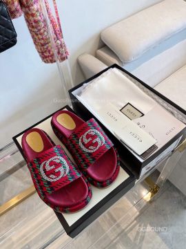 Gucci Platform Slide Sandal with Interlocking G Red Tweed 2191246