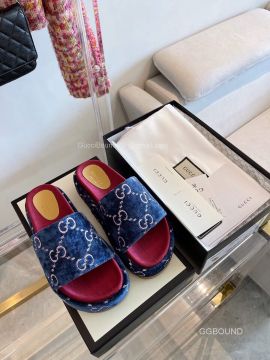 Gucci Platform Slide Sandal with Blue GG Velvet 2191250
