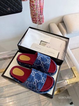 Gucci Platform Slide Sandal with Blue GG Velvet 2191250