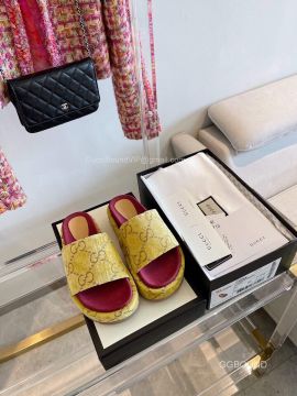 Gucci Platform Slide Sandal with Yellow GG Velvet 2191251