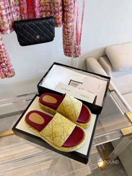 Gucci Platform Slide Sandal with Yellow GG Velvet 2191251