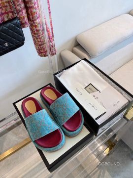 Gucci Platform Slide Sandal with Blue GG Velvet 2191252