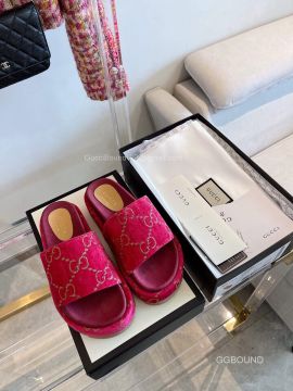 Gucci Platform Slide Sandal with Red GG Velvet 2191253