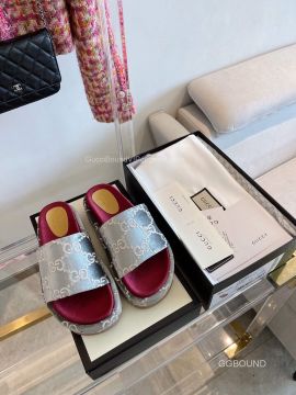 Gucci Platform Slide Sandal with Silver GG Velvet 2191256