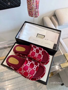 Gucci Platform Slide Sandal with Red GG Velvet 2191258