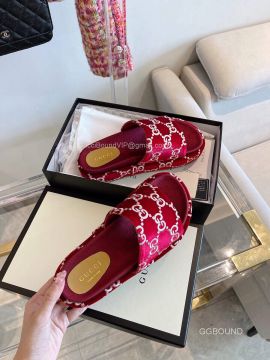 Gucci Platform Slide Sandal with Red GG Velvet 2191258