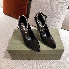 Gucci Classic Pumps with Crystal Ankle Strap in Black Patent Calfskin 100MM 2191260