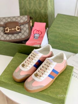 Gucci Screener Pink Leather Low Top Sneaker with Web Detail 2191284