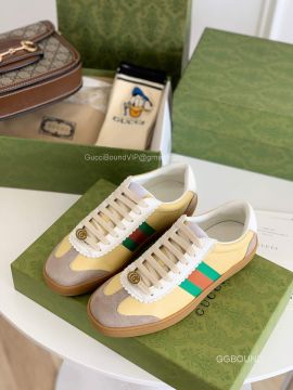 Gucci Screener Yellow Leather Low Top Sneaker with Web Detail 2191285