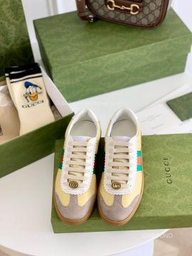 Gucci Screener Yellow Leather Low Top Sneaker with Web Detail 2191285