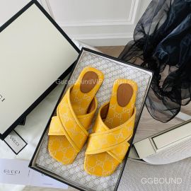 Gucci GG Canvas Cross Strap Slides Sandal Yellow 2191288