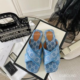 Gucci GG Canvas Cross Strap Slides Sandal Blue 2191289
