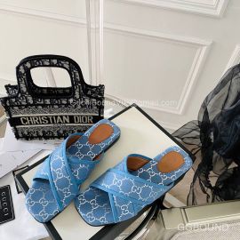 Gucci GG Canvas Cross Strap Slides Sandal Blue 2191289