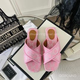 Gucci GG Canvas Cross Strap Slides Sandal Pink 2191290