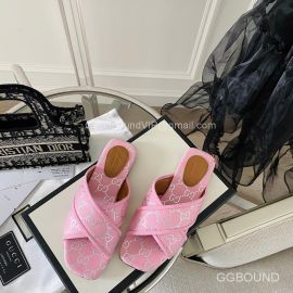 Gucci GG Canvas Cross Strap Slides Sandal Pink 2191290